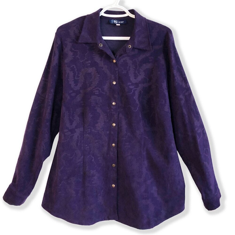 ***SOLD*** Vintage '90s Purple Faux Suede Pattern Oversized Blouse Western